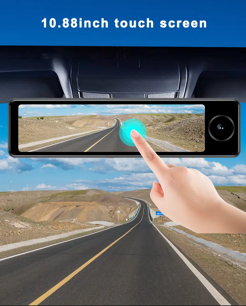 1080P FHD Android 10.88 "inci layar kamera dasbor mobil dengan kaca spion