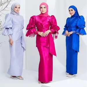 핫 세일 abaya 두바이 여성 muslimah 이슬람 의류 드레스 baju kurung moden 일반 라일락 보라색 꽃 melayu