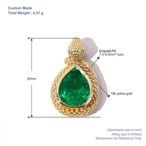 Tianyu Gems - Colgante Clásico Sencillo de Oro Amarillo de 18K con Esmeraldas Colombianas Cultivadas en Forma de Pera - Product Image 2