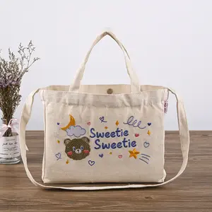 Groothandel Creatieve Geborduurde Katoenen Tas Mode Diagonale Canvas Draagtas Custom Logo