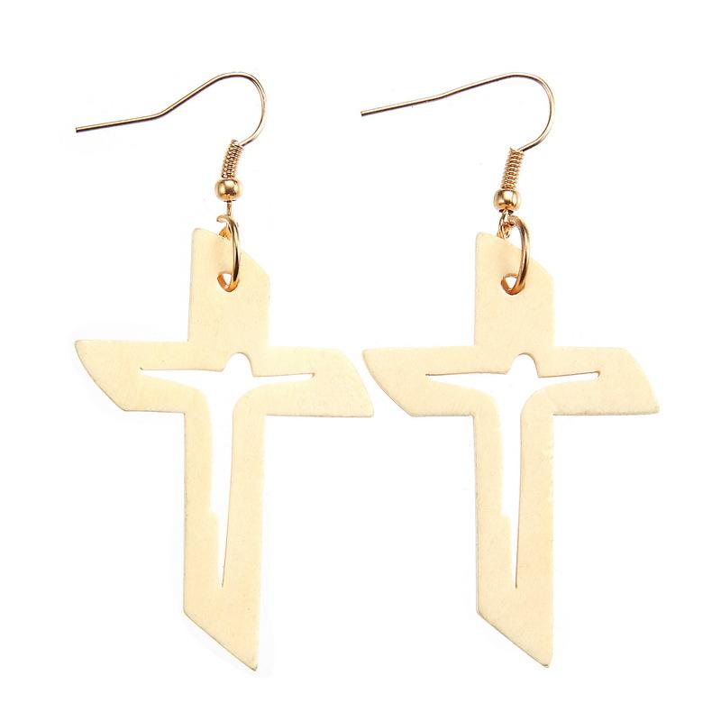 Pendientes De Madera 2022 Natural Wood Jesus Cross Earrings