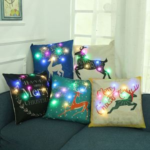 Light up X 45 Cm Linen <b>Christmas</b> Home Decor Sofa <b>Throw</b> Cushion Led Pillow Case Cover - Product Image 2