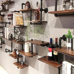 פשוט תעשייתי סגנון קיר מדף רטרו קיר תליית בר קיר מדף ספרים צינור מים פרח מדף - Product Image 4