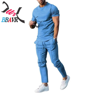 Summer Sport Men <b>T</b> Shirt <b>Track</b> Suit Sports Suit Men's Solid Color Casual Round Neck Short Sleeve Sports Two-piece Men - Product Image 4