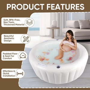 Piscine de naissance gonflable en PVC 65*55*26 pouces avec quatre poignées et siège amovible pour accouchement à domicile, piscine multifonctionnelle pour la relaxation - Product Image 4