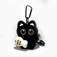 Nouveau porte-clés pendentif chat noir fraise doux et cool, mignon, en peluche, pour décoration de sac à dos d'étudiant