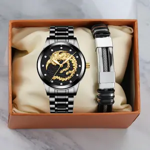 창의력 3D 피닉스 다이얼 남자 시계 세트 손목 시계 시계 선물 클래식 시계 석영 손목 시계 남자 석영 시계