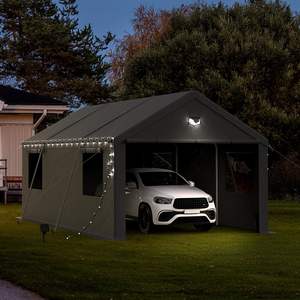 Abri <span class=keywords><strong>de</strong></span> voiture imperméable en métal 12x20 avec parois latérales amovibles, <span class=keywords><strong>garage</strong></span> portable <span class=keywords><strong>à</strong></span> passage direct - Product Image 4