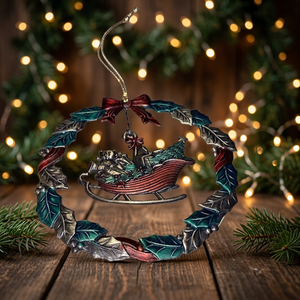 Guirnalda Navideña Clásica de Metal con Trineo y Hojas de Acebo, Decoración Redonda Hecha a Mano, Sin Luces, para las Fiestas - Product Image 4