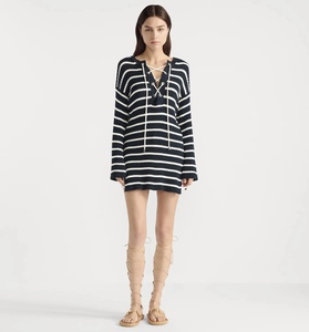 <span class=keywords><strong>Vestido</strong></span> de punto a rayas <span class=keywords><strong>azul</strong></span> <span class=keywords><strong>marino</strong></span> para mujer, ropa informal - Product Image 2