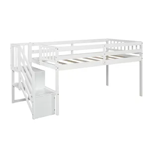 2021 nouveau style enfants chambre meubles plancher loft lit enfants lit échelle avec stockage double taille blanc