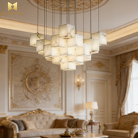 Lustre suspendu cubique en albâtre blanc post-moderne, luminaire LED artistique pour grands projets hôteliers et de villas