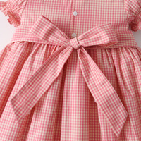 Robes d'été pour filles 2027, col Peter Pan, manches bouffantes, plissées, à carreaux, vêtements en gros pour filles de 2 à 14 ans