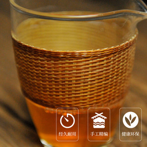 Bamboo Woven Lead-Free Glass Fair Cup Teardrop Shape Heat Resistant Tea Dispenser Asian Zen Style For Tea Ceremony - Product Image 4