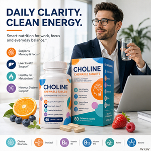 Tabletas Masticables <span class=keywords><strong>de</strong></span> Colina al por Mayor, Mezcla <span class=keywords><strong>de</strong></span> Inositol y Vitamina <span class=keywords><strong>B</strong></span>, Nutrientes para el Cerebro, Cuidado del Hígado, Aumenta la Energía para el Bienestar <span class=keywords><strong>de</strong></span> Adultos - Product Image 1