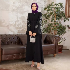 Vendita calda elegante e modesto abito estivo Abaya da donna con perline pesanti abito lungo in strass realizzato in poliestere per medio-orientale - Product Image 4