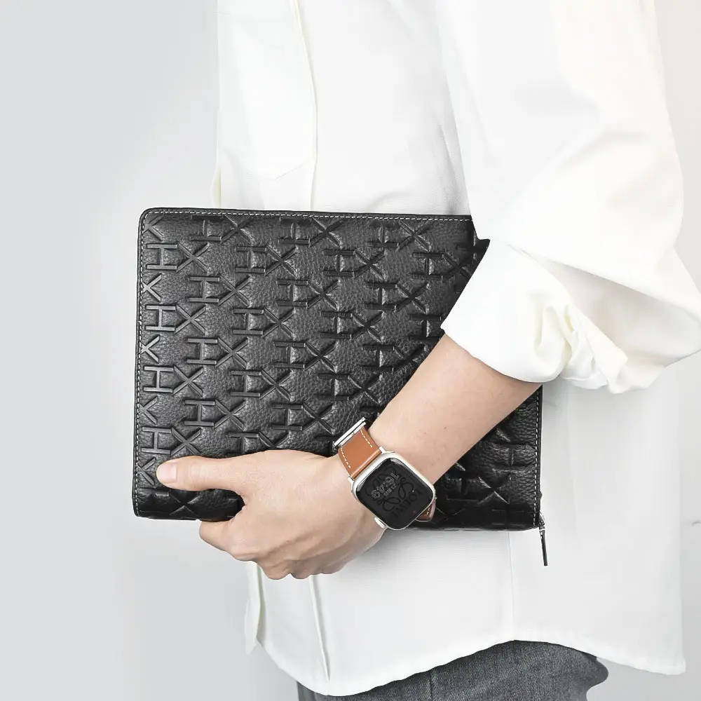Custom in rilievo Logo di lusso Tablet Padfolio titolare in pelle Business Office Notebook portafoglio esecutivo in pelle