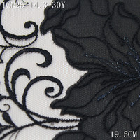 Dentelle brodée en tulle noir et mousseline nude de 20 cm, double couche, avec fils métalliques scintillants et motifs floraux, pour pyjamas et vêtements de nuit