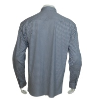 Kemeja Pria Custom 100% Katun Motif Cetak OEM Kancing Depan Kerah Tegak Pakaian Kantor Lengan Panjang Kemeja Formal Kasual Pria