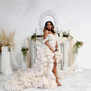 For Foreign Trade Maternity Off-Shoulder 100% Cotton Floor-Length Crystal Evening <strong>Wedding</strong> <strong>Dress</strong> Bride Tulle <strong>Pregnancy</strong> <strong>Dress</strong> - Product Image 4