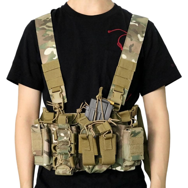 Tactical Camouflage Chest Rig Waterproof Polyester MOLLE Vest Adjustable Compatible Duty Belt Tactical Belt Set for Outdoor