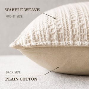 Light <strong>Beige</strong> 100% Cotton <strong>Cushion</strong> Covers Textured Weave for Living Room Sofa Decor Elegant Home Aesthetics - Product Image 2