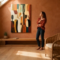 Peinture murale sur toile abstraite figurative de forme humaine, style Mid-Century Modern, aux tons terreux, pour l'entrée, le bureau ou la décoration d'hôtel