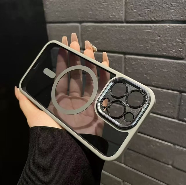 Luxury Clear Metal Magnetic Wireless Charging Back Cover for iPhone 16 15 12 Pro Max 16 Plus Aluminum Alloy Mobile Phone Case