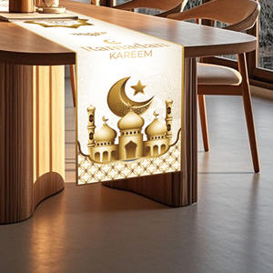 Bannière en <span class=keywords><strong>papier</strong></span> Eid Mubarak Ramadan, <span class=keywords><strong>chemin</strong></span> <span class=keywords><strong>de</strong></span> <span class=keywords><strong>table</strong></span> en polyester imprimé, étoiles blanches dorées, lanternes <span class=keywords><strong>de</strong></span> lune, design islamique - Product Image 3