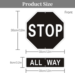 Segnale STOP Riflettente in Alluminio con Targa ALL WAY, Segnale Stradale Ottagonale in Metallo, Resistente alle Intemperie per Parcheggi e Vialetti - Product Image 2