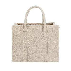 New Design Cream Daily School Teddy Velvet Tote Bag For Woman Girl Student