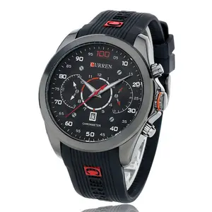 Curren 8166 Top Brand Luxe Heren Sport Quartz Horloges Vliegtuig Panel Chronometer Horloges Met Siliconen Band Legering