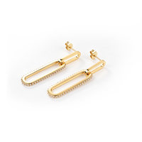 Boucles d'oreilles pendantes en acier inoxydable plaqué or personnalisées, style trombone, avec zircone cubique, fabrication sous contrat de bijoux