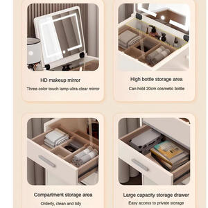 Coiffeuse multifonctionnelle avec chargeur, commodes <span class=keywords><strong>de</strong></span> rangement, miroir LED <span class=keywords><strong>et</strong></span> <span class=keywords><strong>table</strong></span> <span class=keywords><strong>de</strong></span> maquillage relevable pour <span class=keywords><strong>chevet</strong></span> - Product Image 2