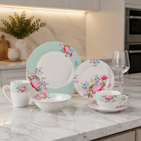 Service de table 24 pièces en porcelaine fine pour 6 personnes, motif floral, écologique, compatible micro-ondes et four, style classique