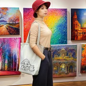 Sac fourre-tout en toile personnalisable avec poignées en coton Sac à provisions en tissu réutilisable avec logo personnalisé motif lettre pour cadeaux - Product Image 4