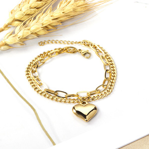 Heart Fashion Minimalist <b>Bracelet</b> Stainless Steel 18k <b>Metal</b> Unisex Gift Jewelry - Product Image 3