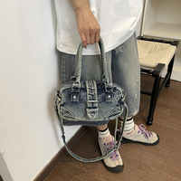 Tas Bowling Denim Vintage Y2K Retro dengan Tali Selempang yang Dapat Disesuaikan, Tas Jinjing Multifungsi untuk Wanita