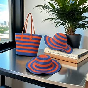 Vendita calda estate spiaggia moda donna <span class=keywords><strong>paglia</strong></span> tessuto cerniera <span class=keywords><strong>borsa</strong></span> a <span class=keywords><strong>tracolla</strong></span> e cappello set - Product Image 1