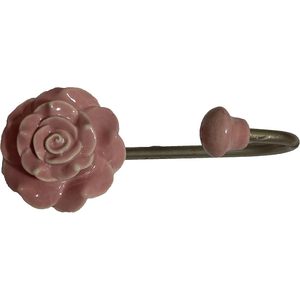 PARIJAT Handicraft 2-Piece Set 6-Inch Pink Rose Flower Ethnic Ceramic Steel <b>Wall</b> Mounted <b>Key</b> Hat Coat Rack Bathroom <b>Wall</b> <b>Hook</b> - Product Image 6