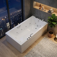 Baignoire autoportante rectangulaire de luxe en acrylique blanc avec douche intégrée, baignoire de trempage moderne avec drain et surface facile à nettoyer pour villas