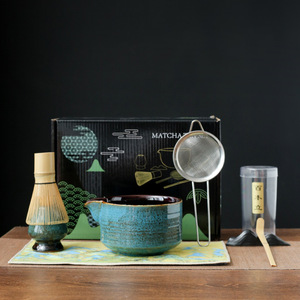 Ensemble de 7 Pièces d'Outils Japonais pour la Cérémonie du <span class=keywords><strong>Thé</strong></span> Matcha : Fouet, Bol en Céramique, Tamis, Cuillère à Matcha, Support et Torchon - Product Image 1