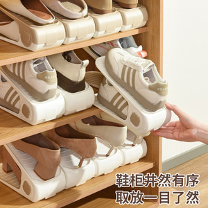 Adjustable Double Layer Shoe Rack Plastic Storage Solution For Sneakers And High Heels Bedroom Use Solid Color - Product Image 4