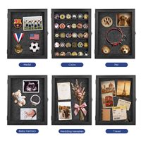 Montage mural Protection UV grande armoire verrouillable en bois broche médaille militaire ombre boîte vitrine Animal tissu cadre Photo pour