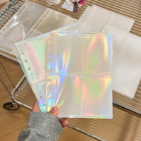 Lengan foto Holograpric kustom jernih 6 cincin pengikat 4 tempat kartu saku A5 Pp 4 kantong Halaman Dalam