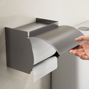 Porte-papier toilette mural gris, auto-adhésif, étanche, design minimaliste pour salle de bain - Product Image 1