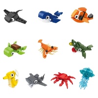 Juguete Educativo DIY para Niños, Rompecabezas de Animales Marinos, Juego de Bloques de Construcción de Plástico ABS, Escala 1:12, 50 Piezas, Mini Modelo de Tiburón y Cangrejo