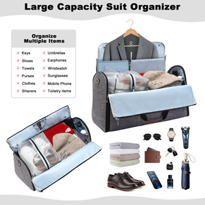 Sacs à vêtements pliables gris promotionnels, sacs de <span class=keywords><strong>voyage</strong></span>, sacs fourre-tout, housses de costume anti-plis pour femmes et hommes - Product Image 4