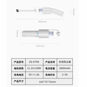 Aspiradora de mano inalámbrica Zhigao con caja de polvo de 0.3L, aspiradora portátil para coche con fuerte succión para uso en coche y hogar. - Product Image 6