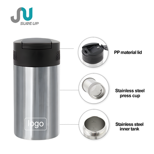 Mug à café en acier inoxydable de 450 ml avec couvercle à presse française, double paroi isolée, cafetière de voyage sans BPA - Product Image 1